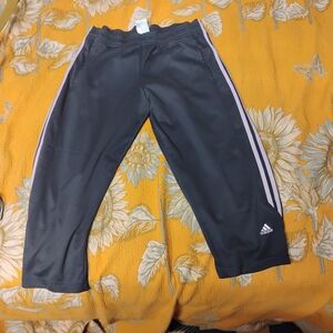 Adidas Kids Gray Track Pants with Pink Stripes